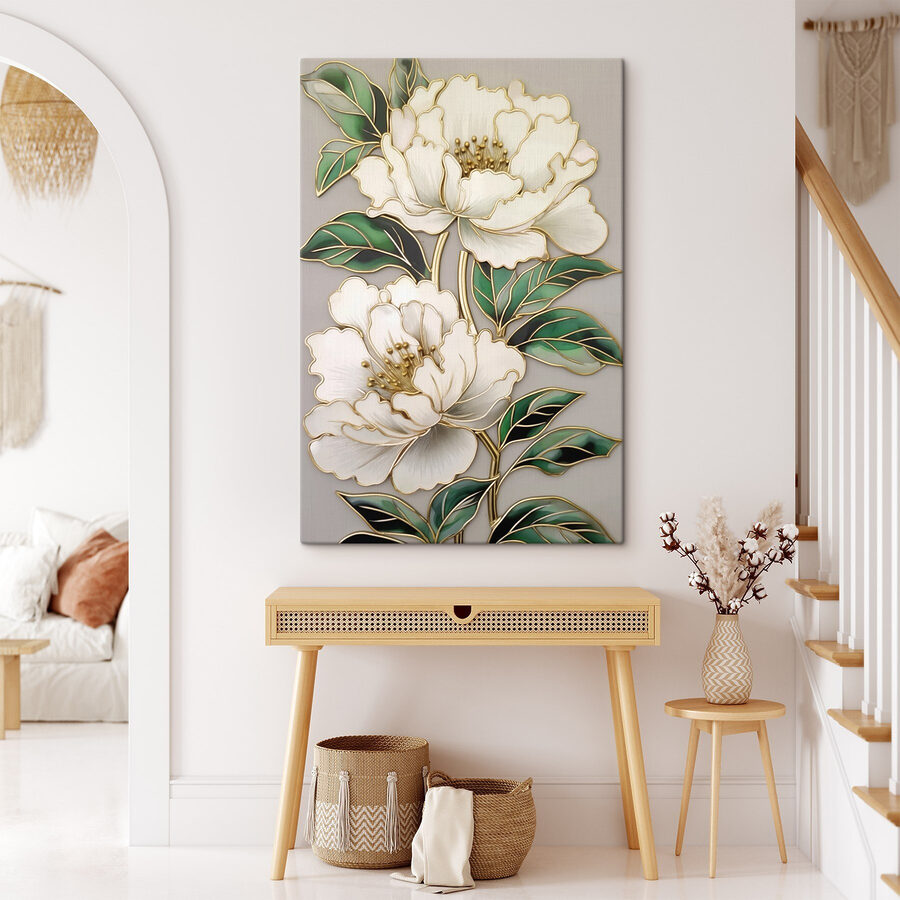 Elegante bloemen omlijst door weelderige bladeren