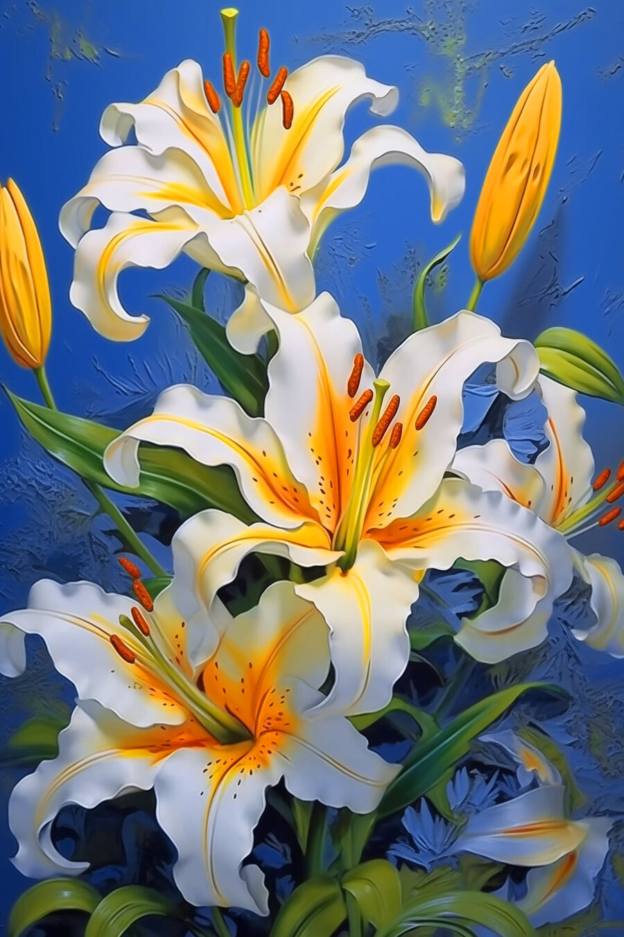 Levendige lelies tegen een blauwe achtergrond. Levendige lelies tegen een blauwe achtergrond.