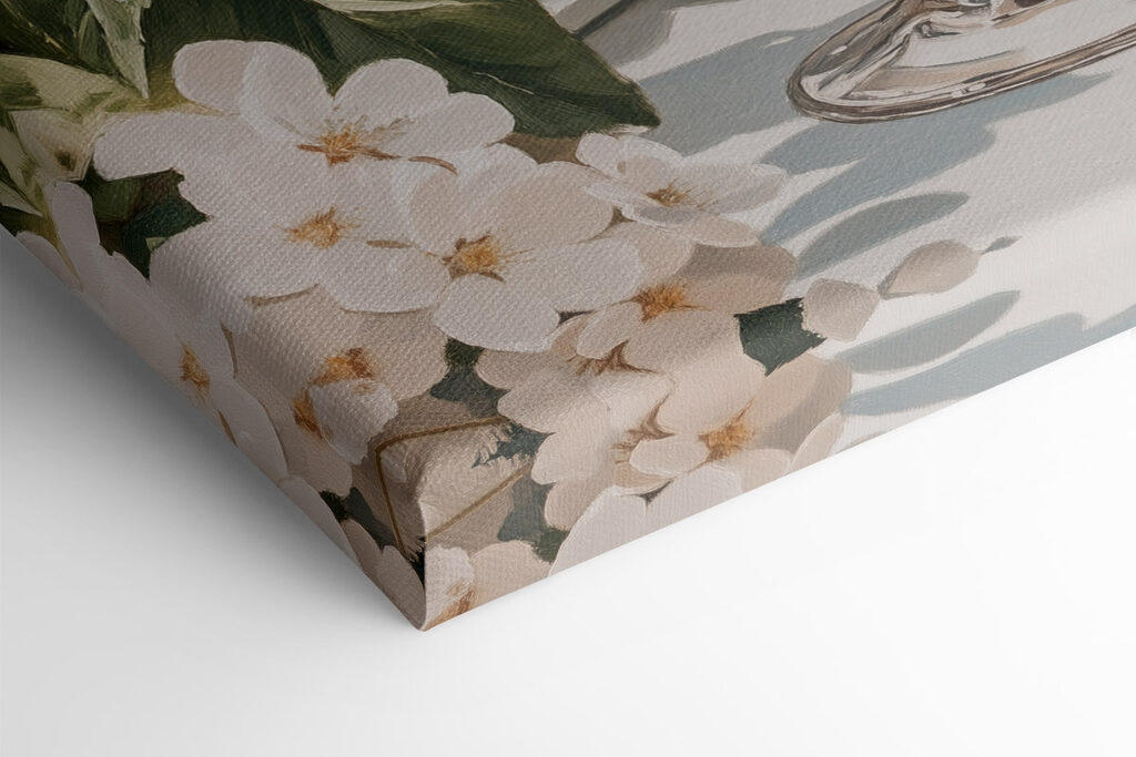 Glass of wine next to flowers