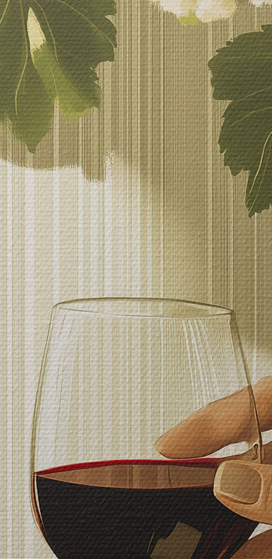 Hand die een glas wijn vasthoudt naast een fles wijn