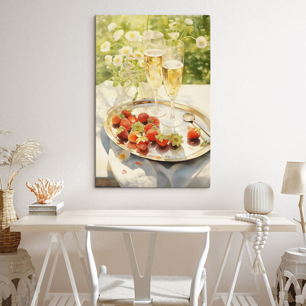 Dienblad met champagne en aardbeien Dienblad met champagne en aardbeien