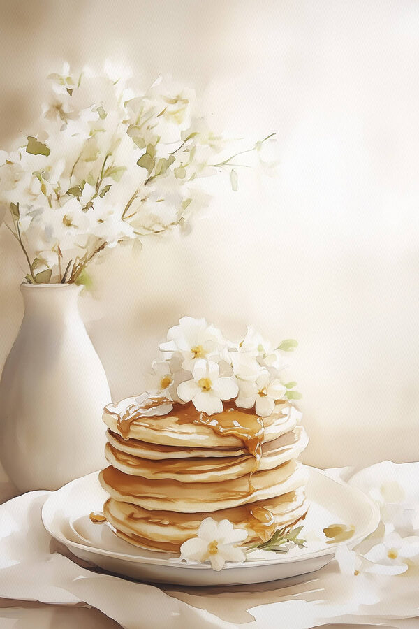 Stapel pannenkoeken met bloemen erop Stapel pannenkoeken met bloemen erop