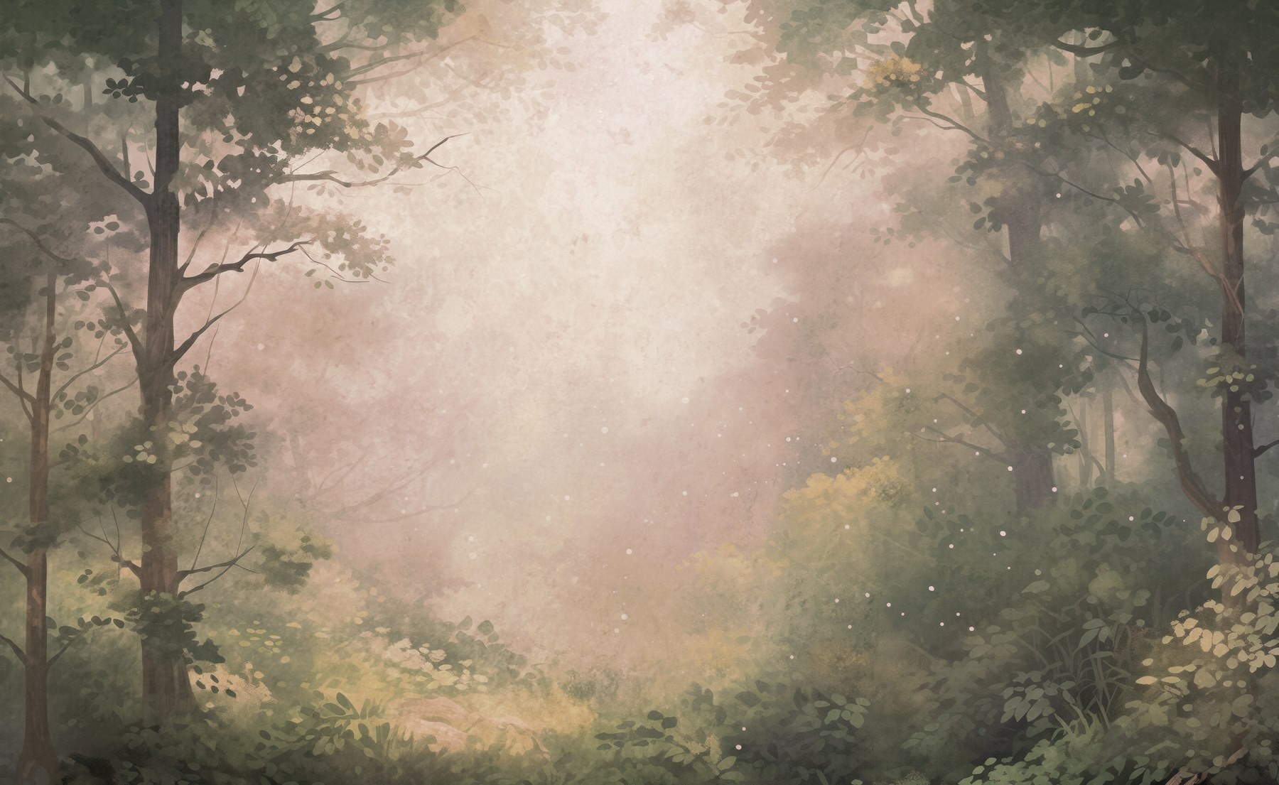 Foggy forest with trees and plants Foggy forest with trees and plants