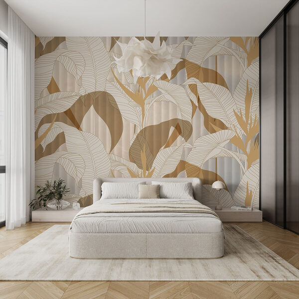Behang met bladeren en bloemen Behang met bladeren en bloemen