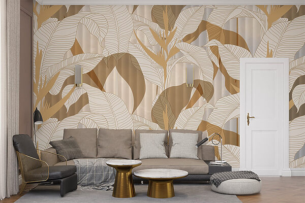 Behang met bladeren en bloemen Behang met bladeren en bloemen