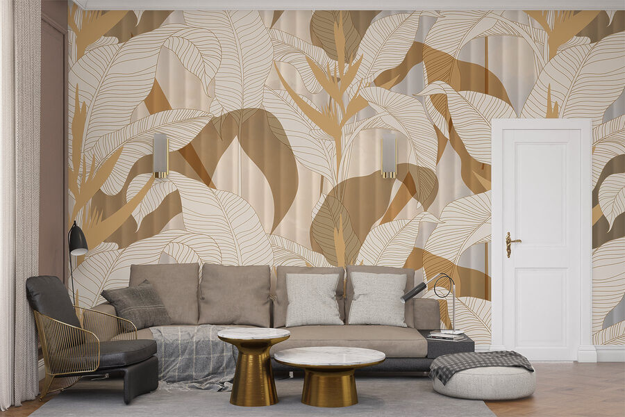 Behang met bladeren en bloemen