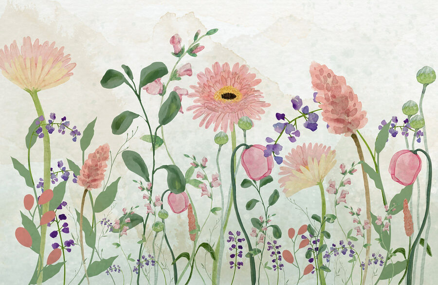 Fotobehang Schilderen van bloemen en planten - Afbeelding 3