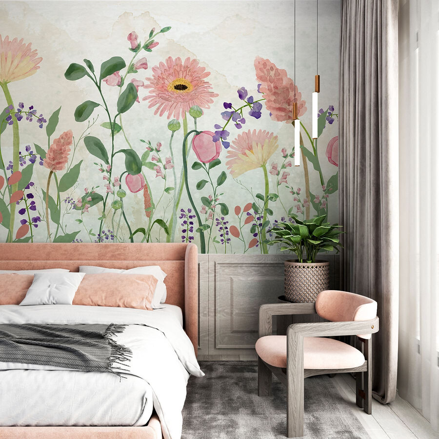Fotobehang Schilderen van bloemen en planten