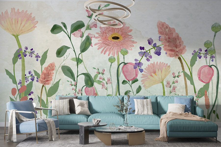 Fotobehang Schilderen van bloemen en planten - Afbeelding 2