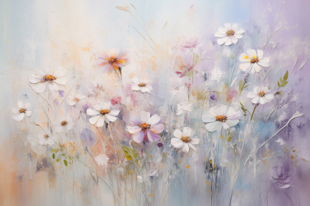 Painting of flowers in a field