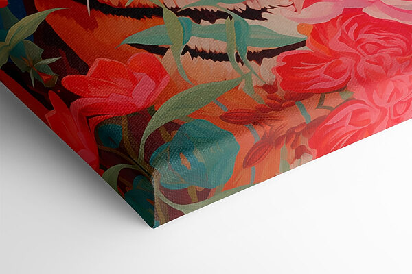 Schilderij van een tijger omringd door bloemen Schilderij van een tijger omringd door bloemen