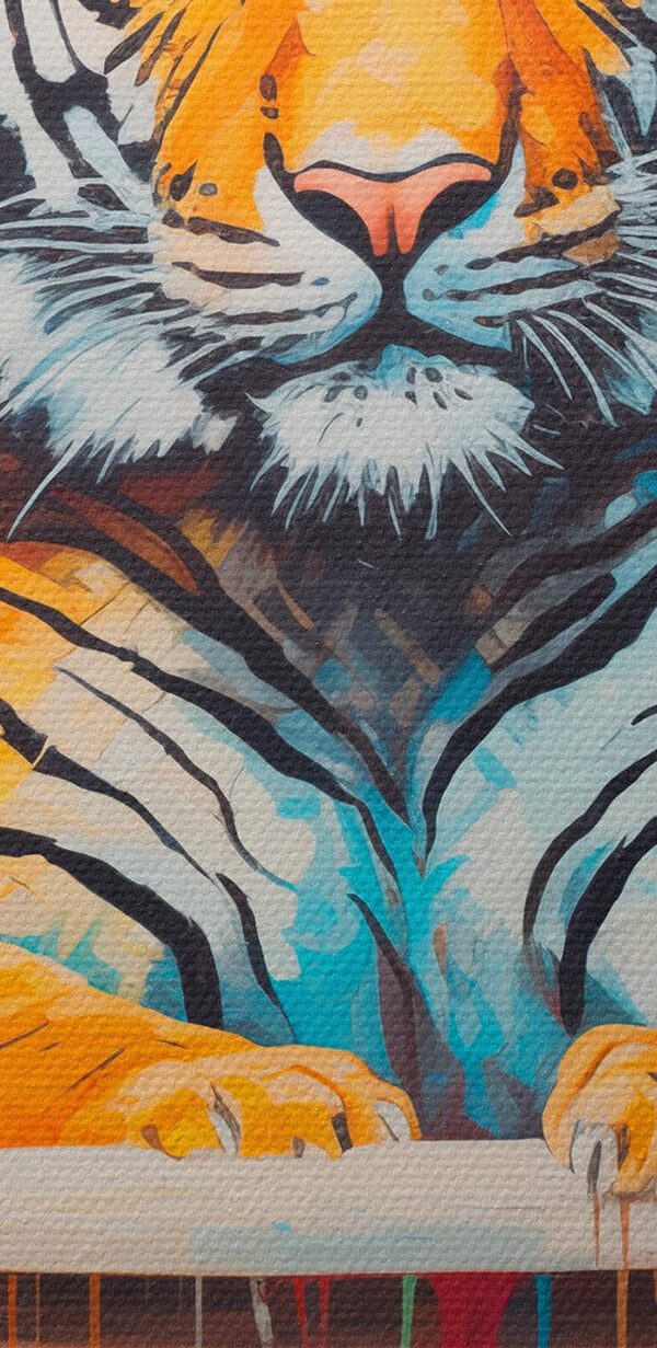 Schilderij van een tijger in een gebloemde kuip Schilderij van een tijger in een gebloemde kuip