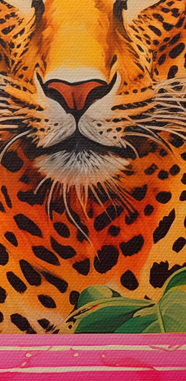 Cheetah in een roze bad met planten Cheetah in een roze bad met planten
