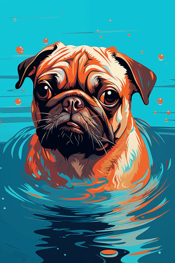 Hond in water met bubbels Hond in water met bubbels