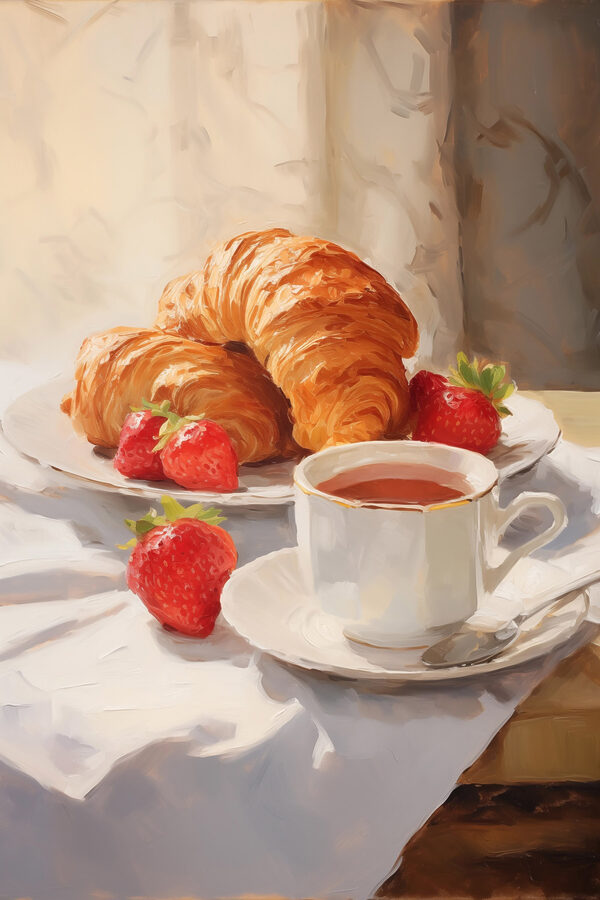 Croissant en aardbeien op een bord Croissant en aardbeien op een bord