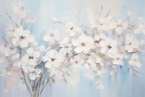 Schilderij van witte bloemen Schilderij van witte bloemen