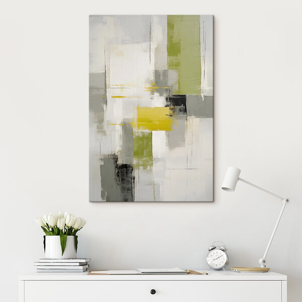 Schilderij van een grijze en gele kunst Schilderij van een grijze en gele kunst