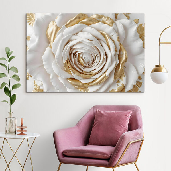 Canvas Schilderijen Canvas Schilderijen Prachtige bloemenkunst in wit en goud (Artikelnummer: s43160)
