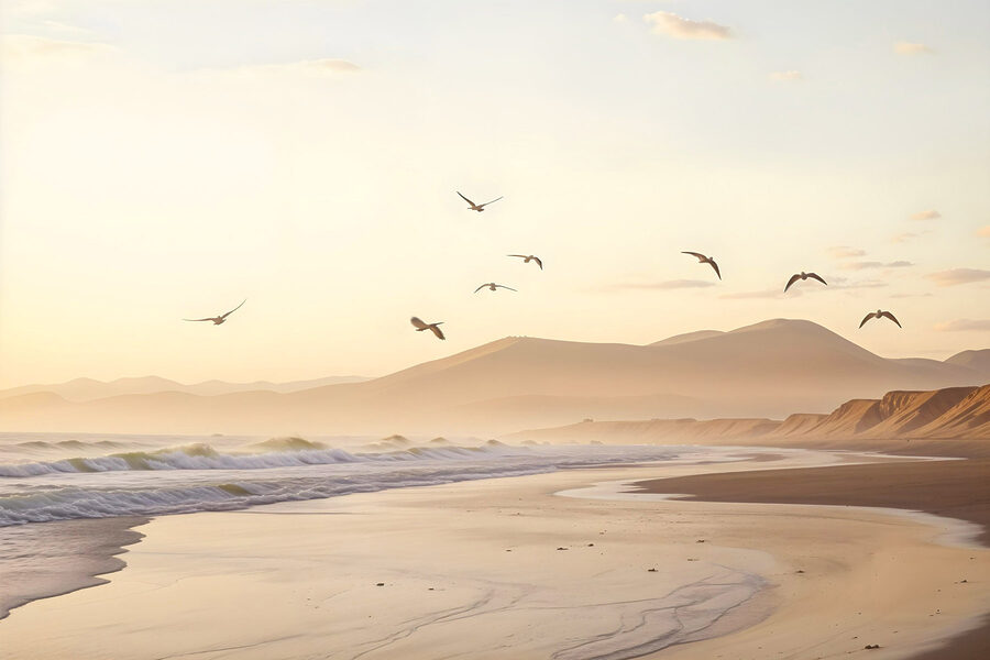 Vogels vliegen over een strand Vogels vliegen over een strand