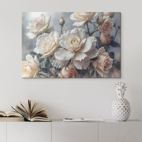 Groep witte rozen met waterdruppels Groep witte rozen met waterdruppels