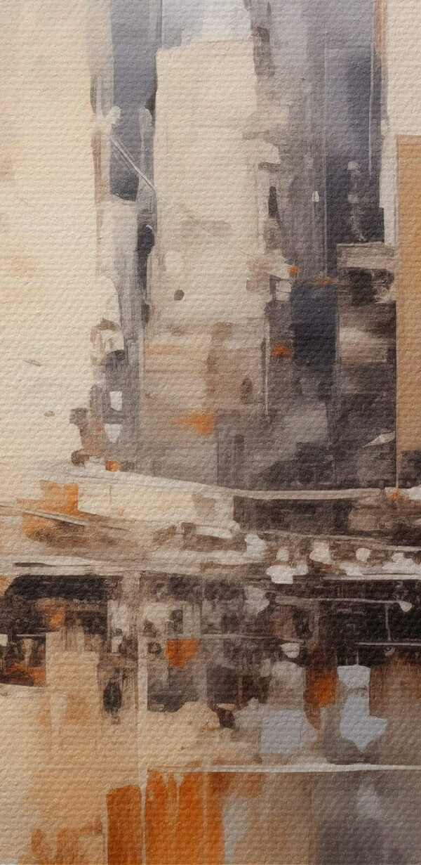 Schilderij van een stad met een brug over water Schilderij van een stad met een brug over water