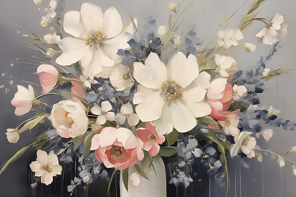 Schilderij van bloemen in een vaas Schilderij van bloemen in een vaas
