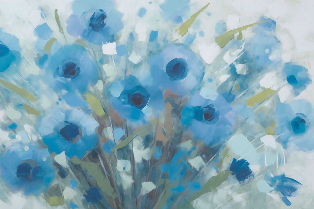 Schilderij van blauwe bloemen Schilderij van blauwe bloemen