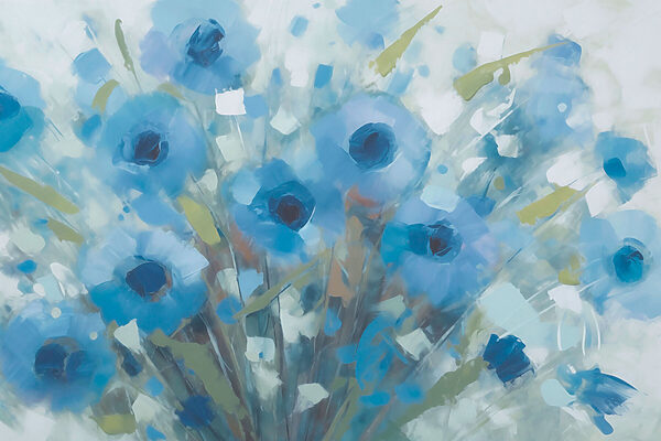Schilderij van blauwe bloemen Schilderij van blauwe bloemen