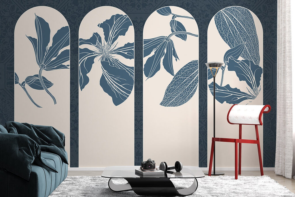 Group of white and blue floral designs