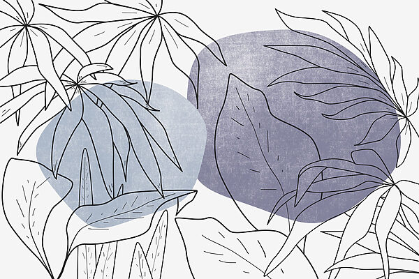 Tekening van bladeren en een blauwe cirkel Tekening van bladeren en een blauwe cirkel