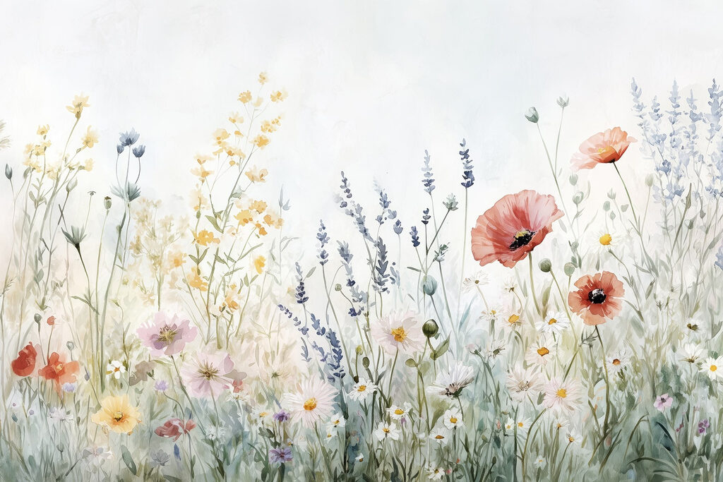 Schilderij van bloemen in een veld Schilderij van bloemen in een veld