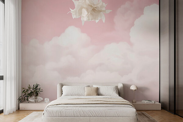 Fotobehang Roze lucht met wolken