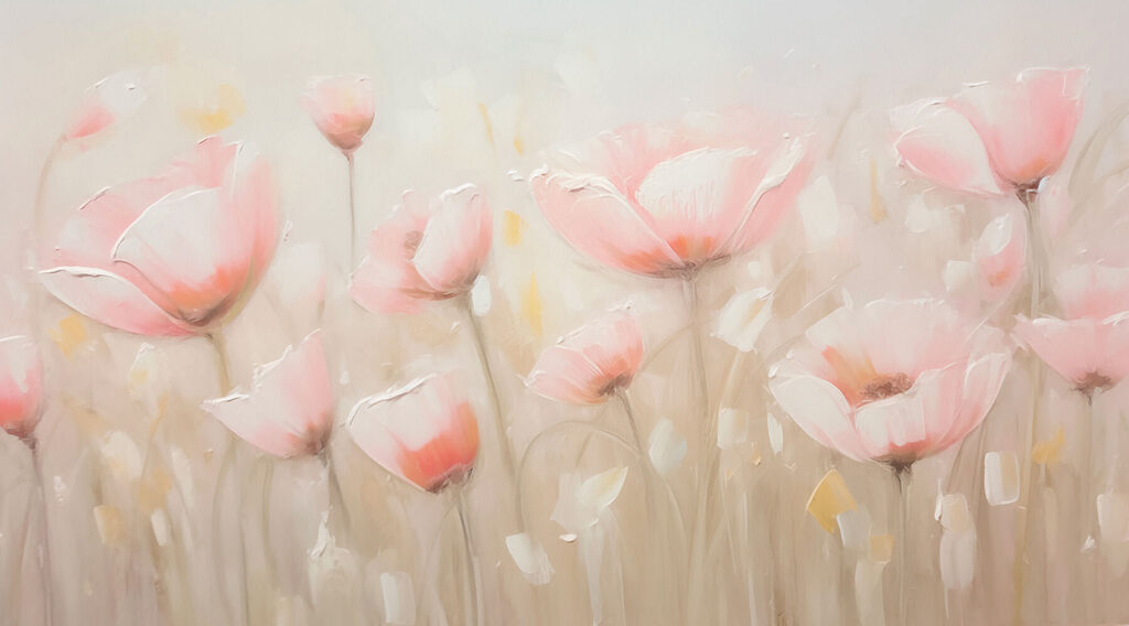 Schilderij van roze bloemen Schilderij van roze bloemen
