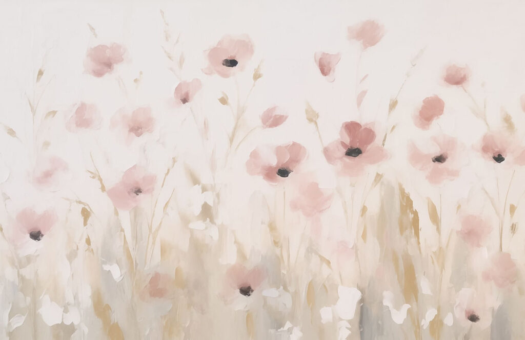 Schilderij van roze bloemen Schilderij van roze bloemen
