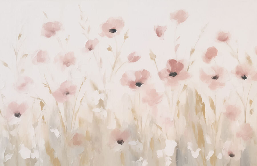 Schilderij van roze bloemen