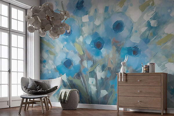 Schilderij van blauwe bloemen Schilderij van blauwe bloemen