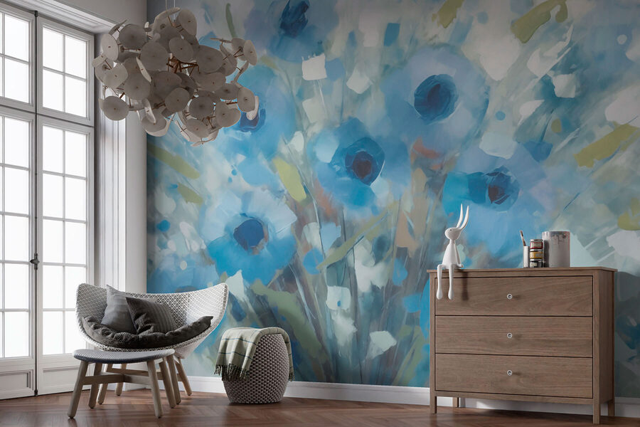 Schilderij van blauwe bloemen Schilderij van blauwe bloemen