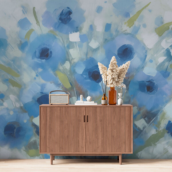 Schilderij van blauwe bloemen Schilderij van blauwe bloemen