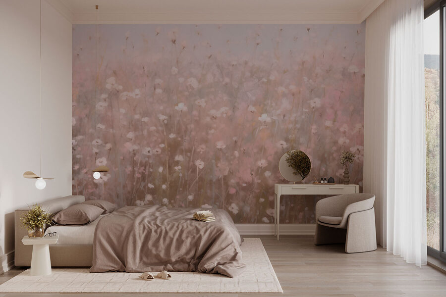 Veld met roze bloemen