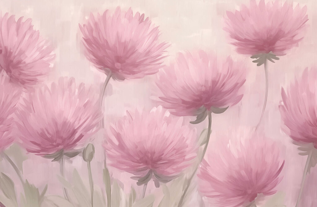 Schilderij van roze bloemen Schilderij van roze bloemen