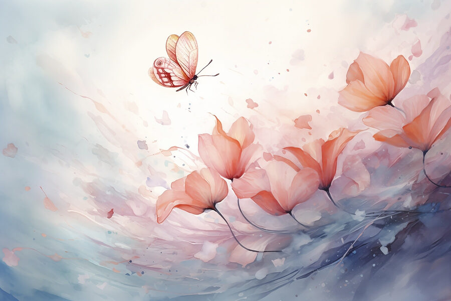 Vlinder vliegt over bloemen