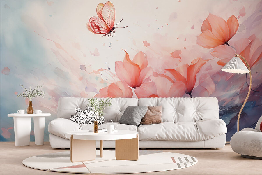Vlinder vliegt over bloemen
