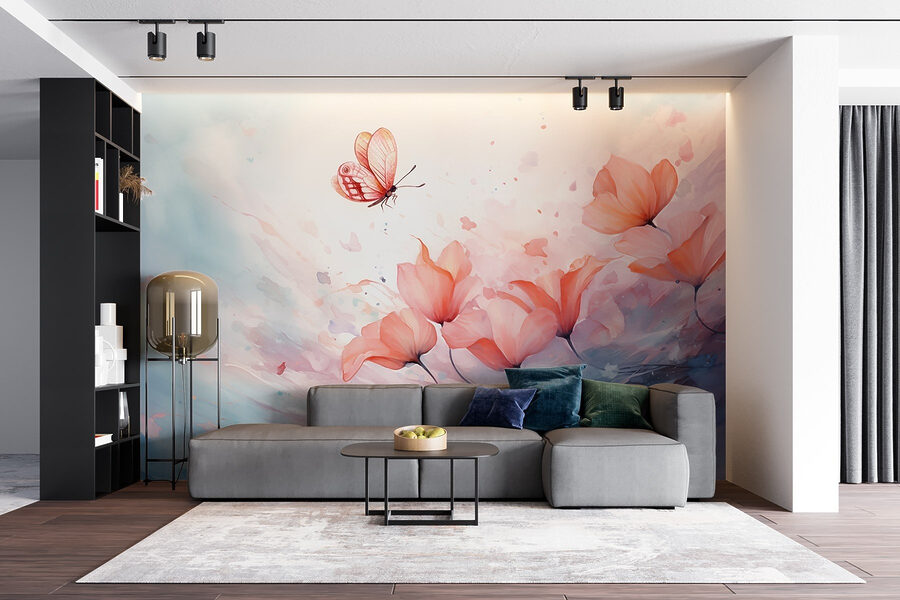 Vlinder vliegt over bloemen