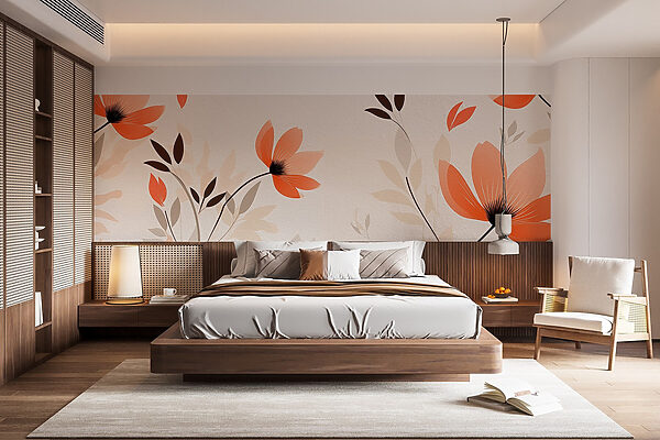 Behang met bloemen en bladeren Behang met bloemen en bladeren