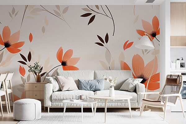 Behang met bloemen en bladeren Behang met bloemen en bladeren
