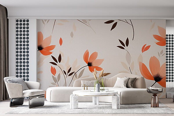 Behang met bloemen en bladeren Behang met bloemen en bladeren