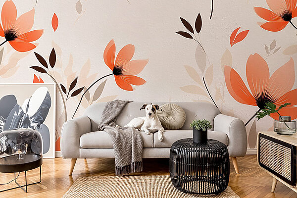 Behang met bloemen en bladeren Behang met bloemen en bladeren