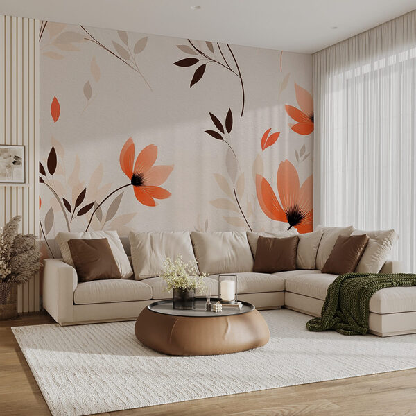 Behang met bloemen en bladeren Behang met bloemen en bladeren
