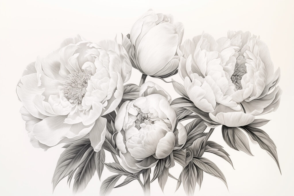 Tekening van bloemen op een witte achtergrond Tekening van bloemen op een witte achtergrond