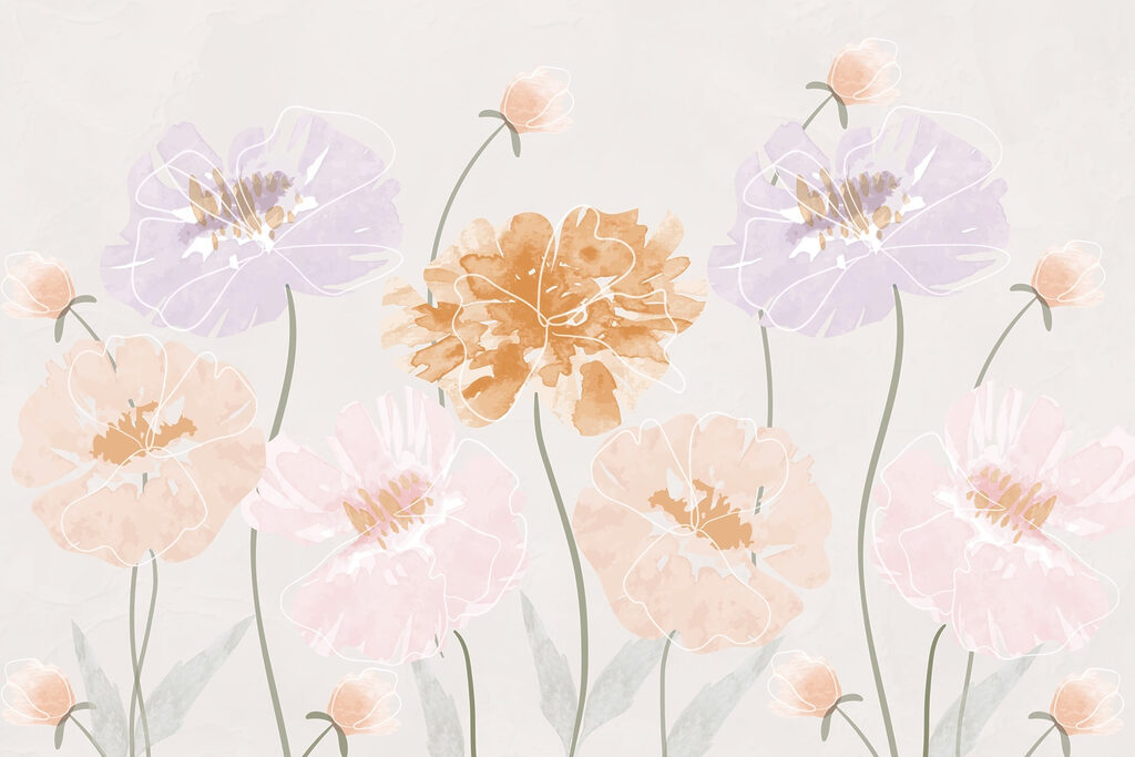 Groep bloemen met bladeren Groep bloemen met bladeren